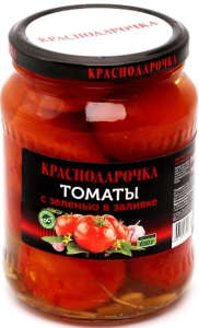 ТОМАТЫ КРАСНОДАРОЧКА С ЗЕЛЕНЬЮ В ЗАЛИВКЕ 680 Г СТ/Б ТОМАТЫ КРАСНОДАРОЧКА С ЗЕЛЕНЬЮ В ЗАЛИВКЕ 680 Г СТ/Б