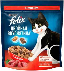 КОРМ ФЕЛИКС СУХОЙ ДВОЙНАЯ ВКУСНЯТИНА ДЛЯ ВЗРОСЛЫХ КОШЕК С ГОВЯДИНОЙ 200 Г КОРМ ФЕЛИКС СУХОЙ ДВОЙНАЯ ВКУСНЯТИНА ДЛЯ ВЗРОСЛЫХ КОШЕК С ГОВЯДИНОЙ 200 Г