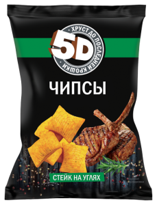 ЧИПСЫ 5Д СО ВКУСОМ СТЕЙКА НА УГЛЯХ ПШЕНИЧНЫЕ 90 Г