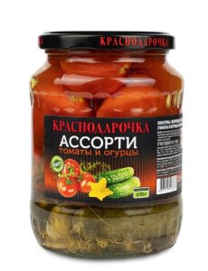 АССОРТИ КРАСНОДАРОЧКА ТОМАТЫ/ОГУРЦЫ 680 Г СТ/Б
