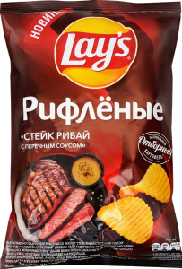 ЧИПСЫ ЛЕЙЗ РИФЛЕНЫЕ СТЕЙК РИБАЙ ПЕРЕЧНЫЙ СОУС 140 Г