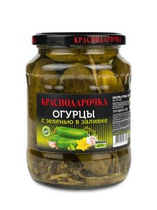 ОГУРЦЫ КРАСНОДАРОЧКА С ЗЕЛЕНЬЮ В ЗАЛИВКЕ 680 Г СТ/Б