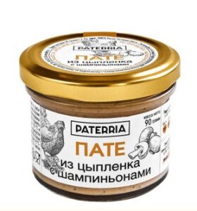 ПАТЕ ПАТЕРИЯ ИЗ ЦЫПЛЕНКА С ШАМПИНЬОНАМИ 90 Г СТ/Б ПАТЕ ПАТЕРИЯ ИЗ ЦЫПЛЕНКА С ШАМПИНЬОНАМИ 90 Г СТ/Б