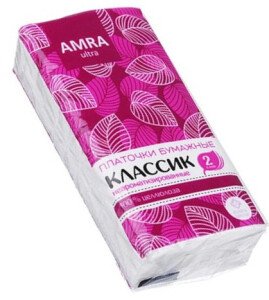 ПЛАТОЧКИ БУМАЖНЫЕ АМРА КЛАССИК ДВУХСЛОЙНЫЕ БЕЛЫЕ 10ШТ