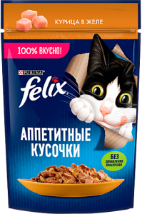 КОРМ ФЕЛИКС АППЕТИТНЫЕ КУСОЧКИ ДЛЯ КОШЕК С КУРИЦЕЙ В ЖЕЛЕ 75 Г