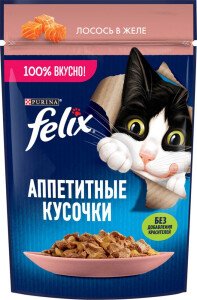 КОРМ ФЕЛИКС АППЕТИТНЫЕ КУСОЧКИ ДЛЯ КОШЕК ЛОСОСЬ В ЖЕЛЕ 75 Г