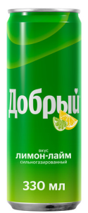 НАПИТОК ДОБРЫЙ ЛИМОН ЛАЙМ Б/АЛК ГАЗ 0,33Л Ж/Б