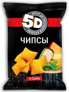 ЧИПСЫ 5Д СО ВКУСОМ ЧЕТЫРЕ СЫРА ПШЕНИЧНЫЕ 90 Г