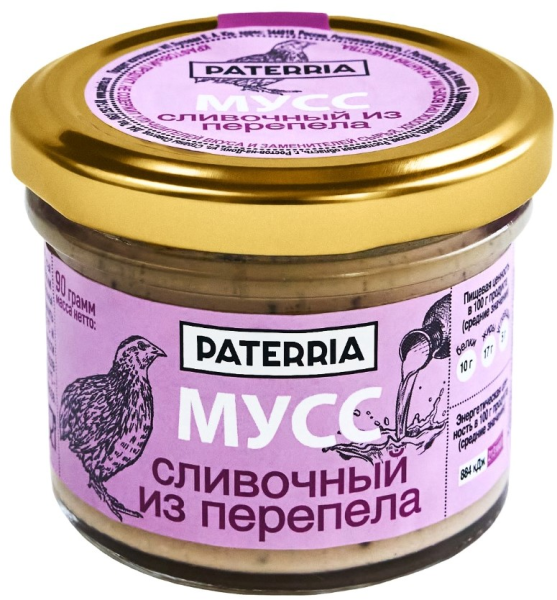 МУСС ПАТЕРИЯ СЛИВОЧНЫЙ ИЗ ПЕРЕПЕЛА 90 Г СТ/Б