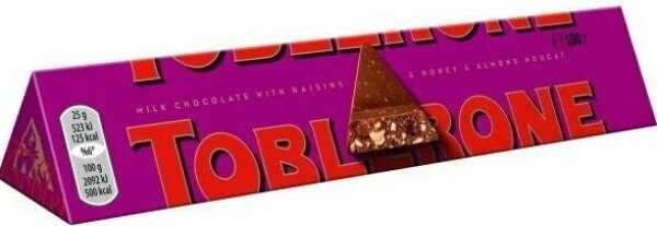 ШОКОЛАД ТОБЛЕРОН ШВЕЙЦАРСКИЙ С МЕДОВО-МИНДАЛЬНОЙ НУГОЙ С ИЗЮМОМ И ОРЕХОМ МОЛОЧНЫЙ 100 Г