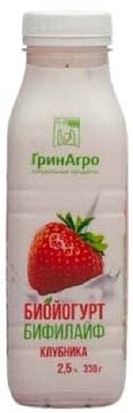 БИО-ЙОГУРТ ПИТЬЕВОЙ БИФИЛАЙФ ГРИНАГРО КЛУБНИКА 2,5% 0,33Л ПЭТ