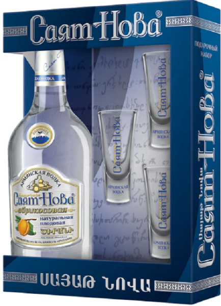 ВОДКА АБРИКОСОВАЯ САЯТ НОВА НАБОР 40% 0,5Л +3 СТОПКИ