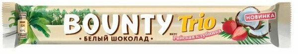 ШОКОЛАДНЫЙ БАТОНЧИК БАУНТИ ТРИО БЕЛЫЙ ШОКОЛАД КЛУБНИКА 78 Г