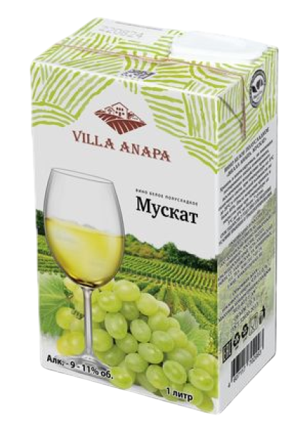 ВИНО ВИЛЛА АНАПА МУСКАТ БЕЛ П/СЛ 9% 1,0Л Т/П