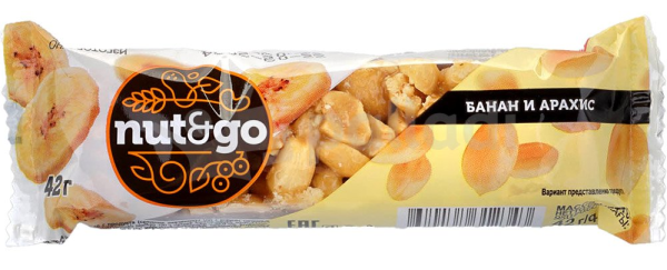 БАТОНЧИК НАТ&ГОУ ГЛАЗИРОВАННЫЙ АРАХИС С БАНАНОВЫМИ ЧИПСАМИ 42 Г