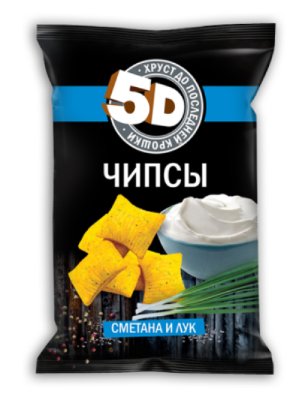 ЧИПСЫ 5Д СО ВКУСОМ СМЕТАНЫ И ЛУКА ПШЕНИЧНЫЕ 45 Г