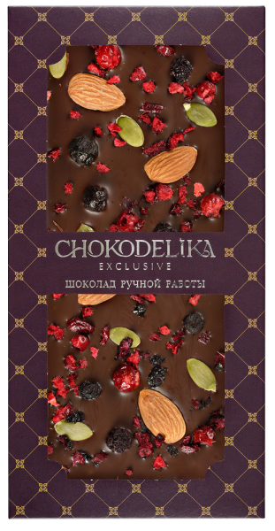 ШОКОЛАД БЕЗ САХАРА ГОРЬКИЙ МИНДАЛЬ ЧЕРНИКА ВИШНЯ 80 Г