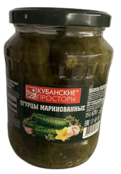 ОГУРЦЫ КУБАНСКИЕ ПРОСТОРЫ ГОСТ МАРИНОВАННЫЕ 670 Г СТ/Б