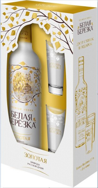 ВОДКА БЕЛАЯ БЕРЕЗКА ЗОЛОТАЯ 40% 0,7Л П/УП+2 РЮМКИ