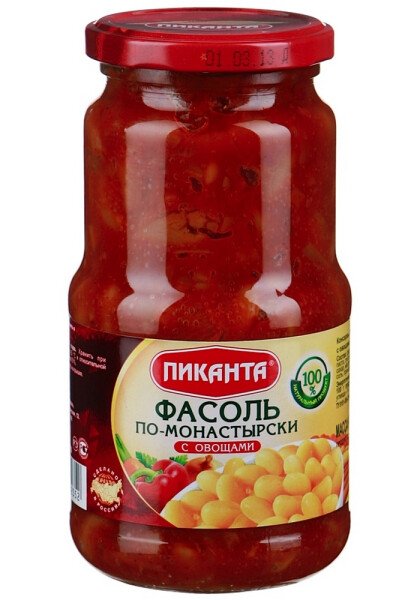 ФАСОЛЬ ПИКАНТА ПО-МОНАСТЫРСКИ С ОВОЩАМИ 530 Г СТ/Б