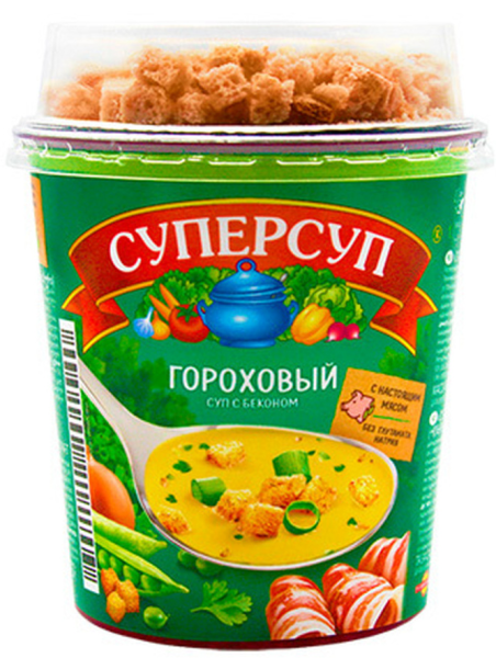 СУПЕРСУП РУССКИЙ ПРОДУКТ ГОРОХОВЫЙ С БЕКОНОМ+ГРЕНКИ 45 Г