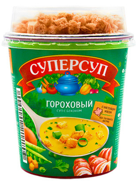 СУПЕРСУП РУССКИЙ ПРОДУКТ ГОРОХОВЫЙ С БЕКОНОМ+ГРЕНКИ 45 Г