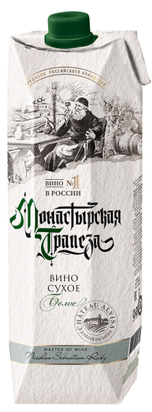 ВИНО МОНАСТЫРСКАЯ ТРАПЕЗА БЕЛ СУХ 10−12% 1,0Л Т/П