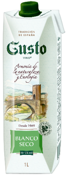 ВИНО ГУСТО БЕЛ СУХ 10−12% 1,0Л Т/П