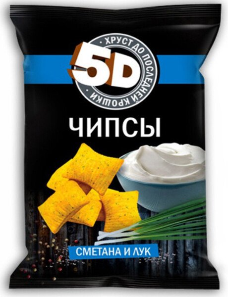 ЧИПСЫ 5Д СО ВКУСОМ СМЕТАНЫ И ЛУКА ПШЕНИЧНЫЕ 90 Г