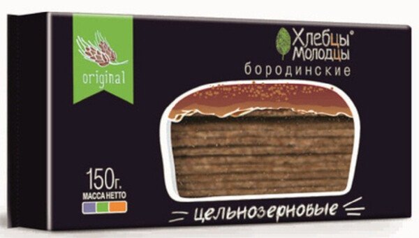 ХЛЕБЦЫ МОЛОДЦЫ БОРОДИНСКИЕ ЦЕЛЬНОЗЕРНОВЫЕ 150 Г М/УП