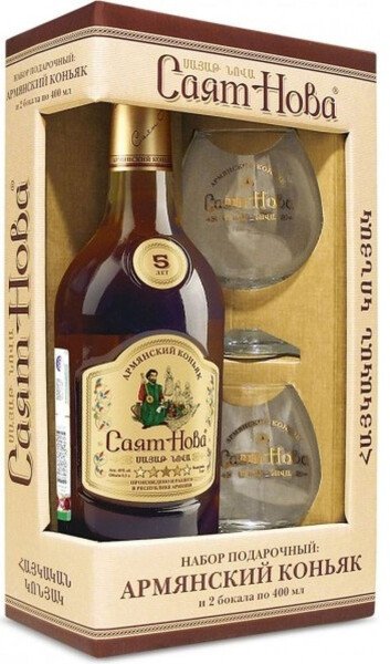 КОНЬЯК САЯТ НОВА 5 ЛЕТ+2 БОКАЛА В П/УП 40% 0,5Л