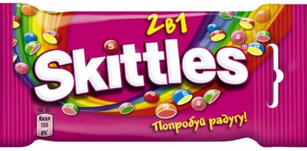 ДРАЖЕ СКИТТЛС В САХАРНОЙ ГЛАЗУРИ ПОПРОБУЙ РАДУГУ 2 В 1 38 Г