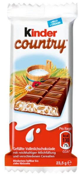 ШОКОЛАД КИНДЕР КАНТРИ МОЛОЧНЫЙ С МОЛОЧНО-ЗЛАКОВОЙ НАЧИНКОЙ 23,5 Г